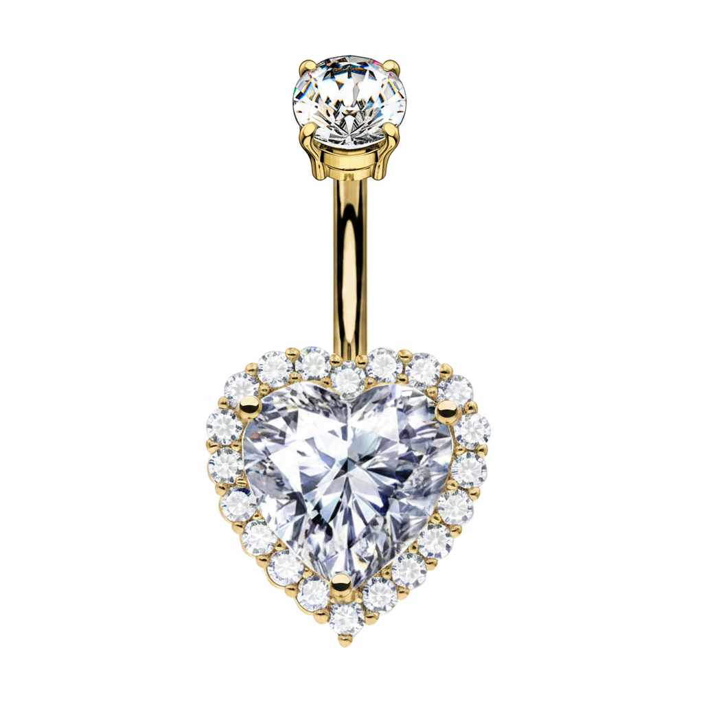 Piercing ombelico cuore oro con cristalli