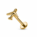 Piercing labret aereo oro 18k singolo su sfondo bianco