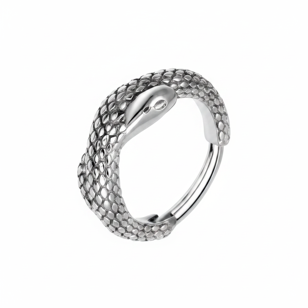 Anello serpente argento con scaglie in rilievo