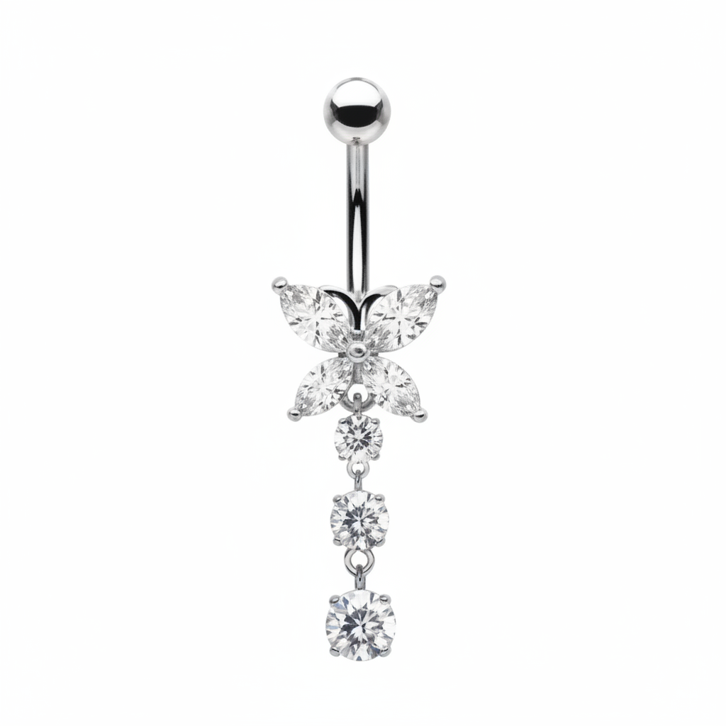 Piercing ombelico farfalla cristalli argento