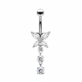 Piercing ombelico farfalla cristalli argento